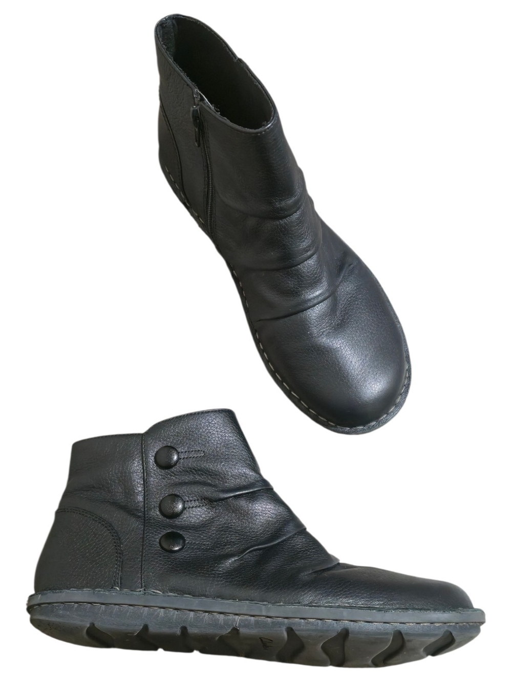 Clarks Janice Verna Black Leather Slouch Button Ankle Boots Size 10 M boho Fall